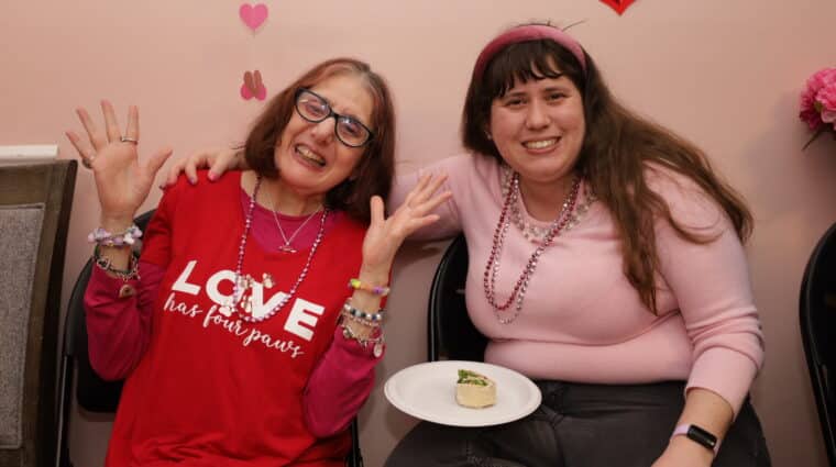 Evers Street residents enjoy the Valentine's Day party.