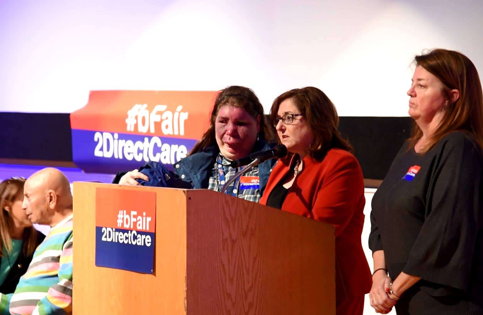 Arc New York President Saundra Gumerove and her daughter Lauren call out for #bFair2DirectCare, a higher living wage for direct support professionals