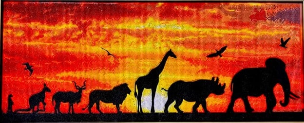 This "Safari Sunset" painting will be on display at the Garden City Public Library