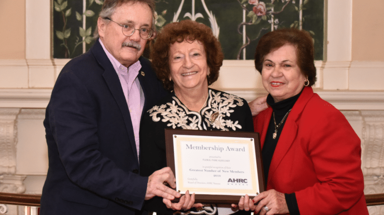 Floral Park Auxiliary President Francine Anders and Floral Park Auxiliary Vice President of Membership Theresa A. Valila accept the Membership Award.