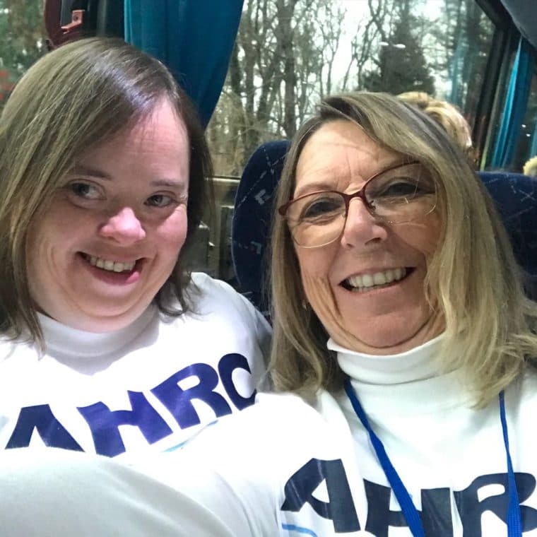 Self-advocate, Meredith Shear, and mother, Janice, prepare for the rally.