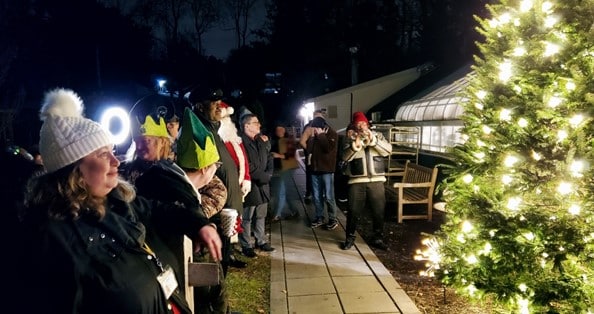 Guests watch the tree being lit at Big Tree Greenhouse & Gifts 