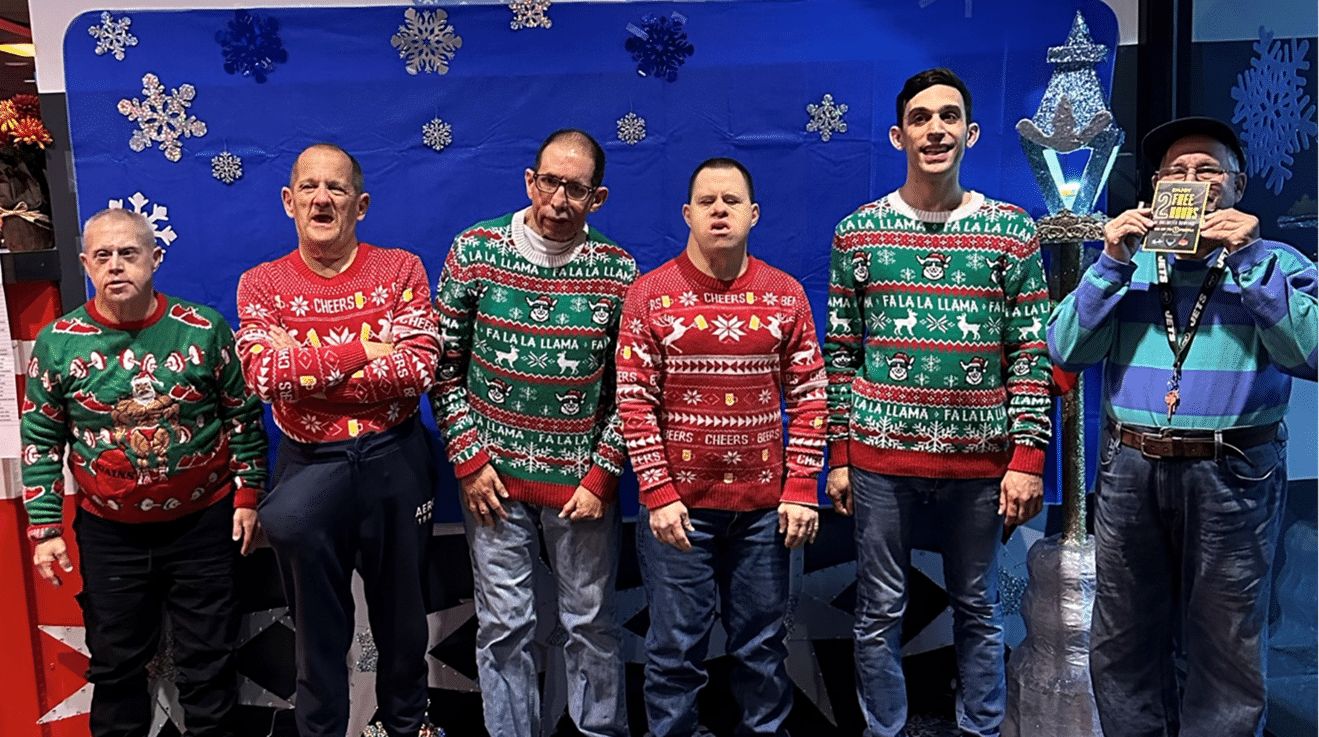 People supported dressed in festive attire for the holiday season