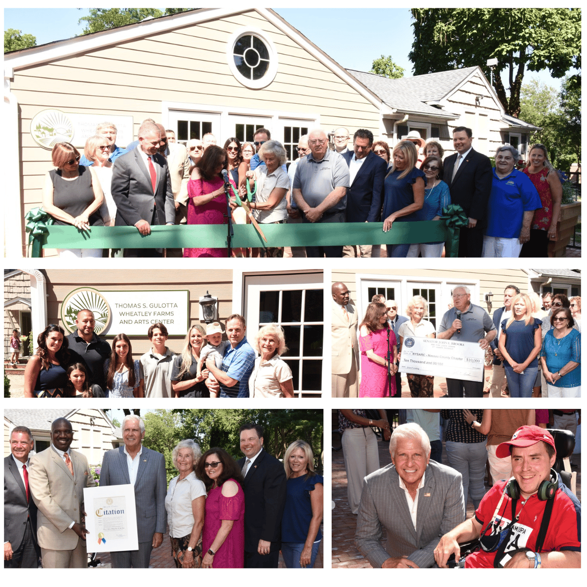 The ribbon-cutting, dedication, donation, and citations for the Thomas S. Gulotta Wheatley Farms & Arts Center took place on a sunny Thursday afternoon with self-advocates, agency leaders, friends in government, and the wider AHRC Nassau community coming together to celebrate.