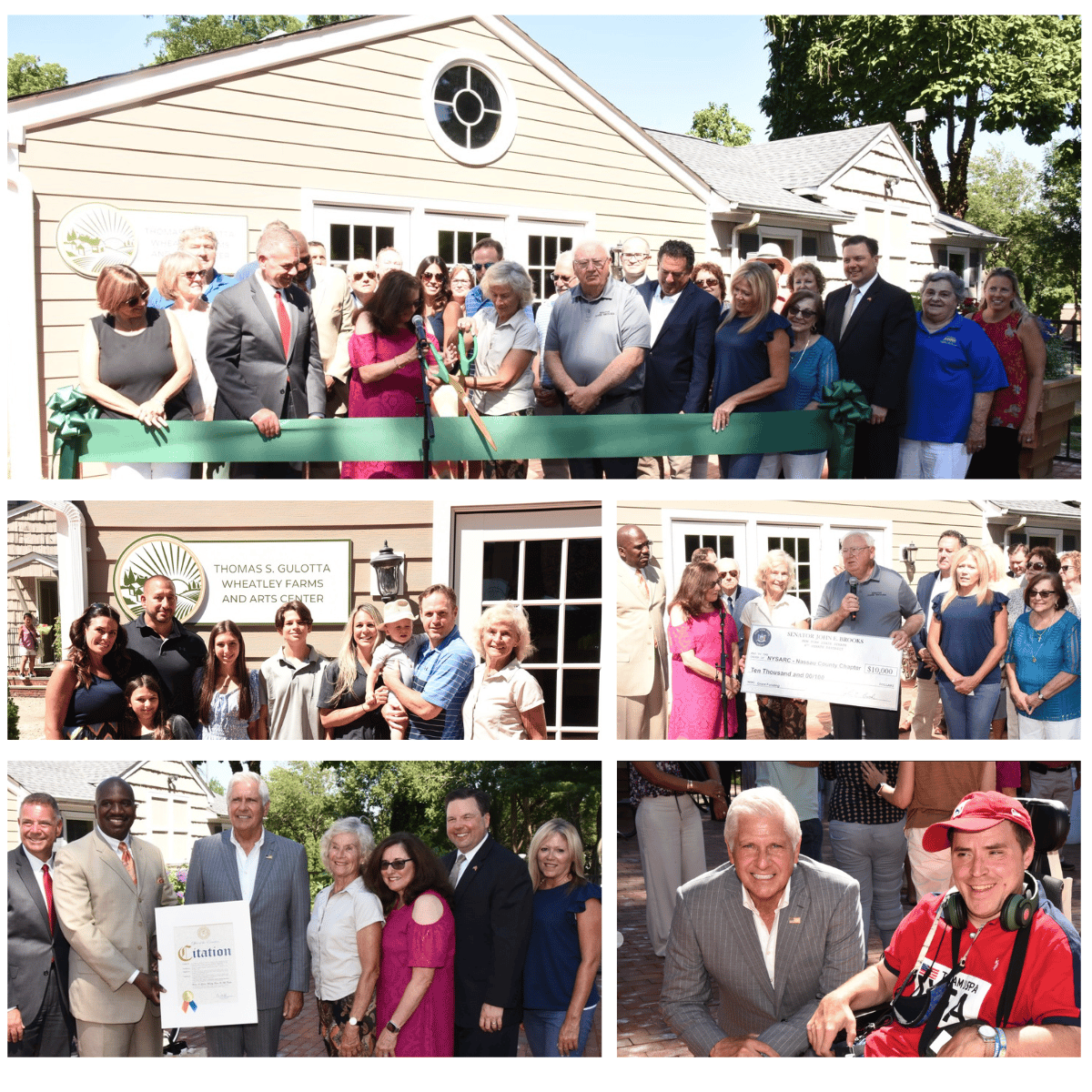 The ribbon-cutting, dedication, donation, and citations for the Thomas S. Gulotta Wheatley Farms & Arts Center took place on a sunny Thursday afternoon with self-advocates, agency leaders, friends in government, and the wider AHRC Nassau community coming together to celebrate. 