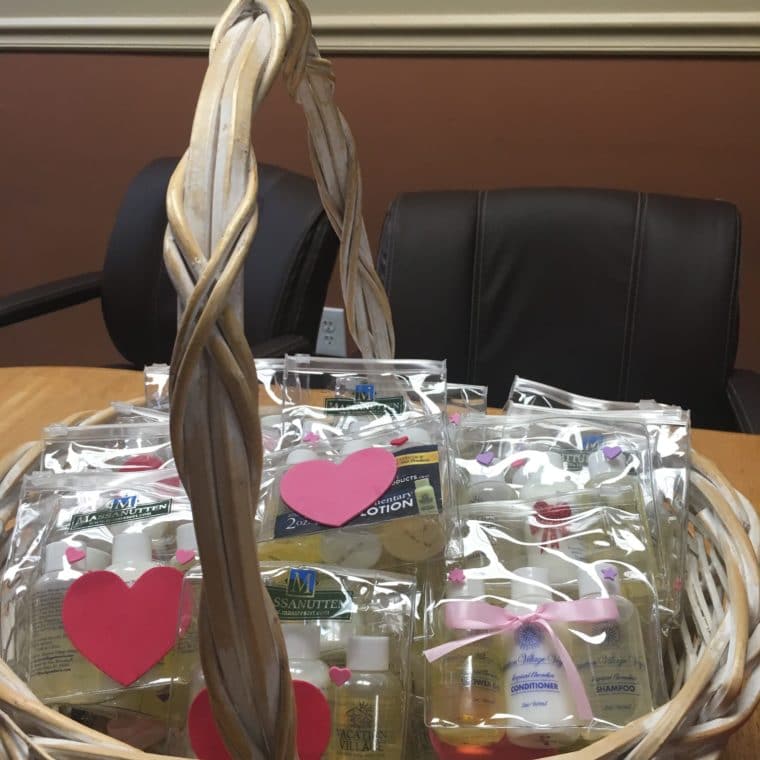 An AHRC Nassau basket donated to MOMMAS House in Wantagh