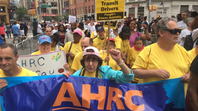 AHRC Nassau self-advocates and direct support professionals march to have their voices heard in New York City as part of the Disability Pride Parade.