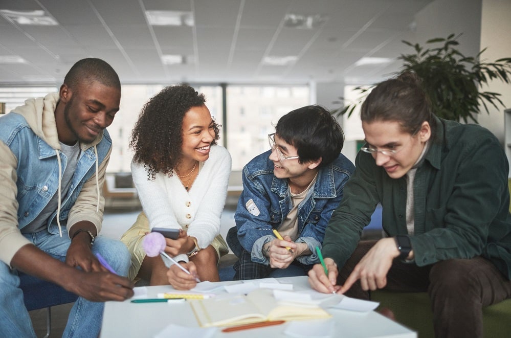 A group of people working in an office